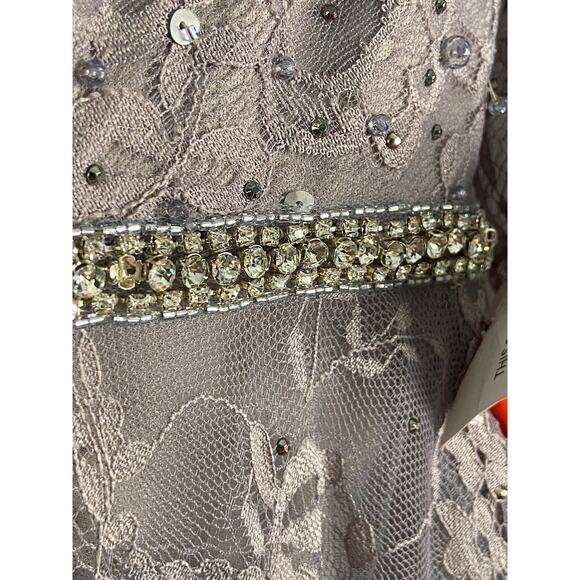 Mac Duggal Long Sleeve Floral Applique Embellished Lace Dress Sterling Size 8 - Picture 15 of 16